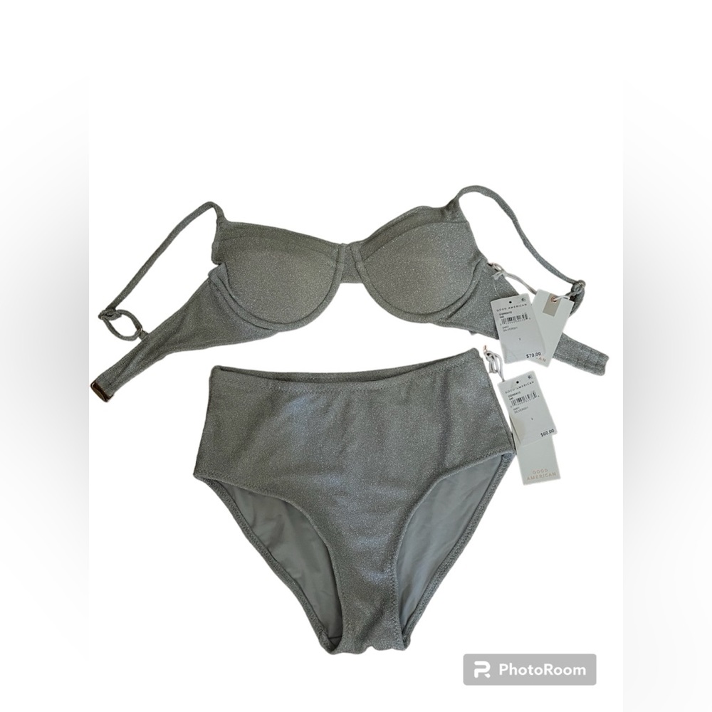 Good American NWT M silver glitter bikini set